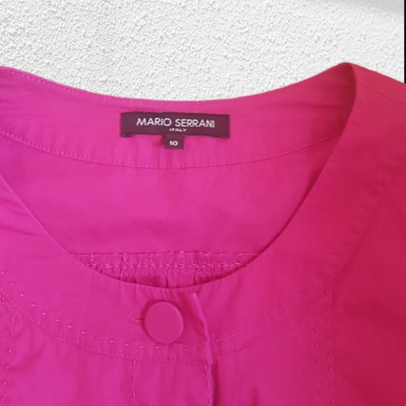 Pink cotton top with pockets, puffed sleeves, cinched waist size 10 - Picture 3 of 5